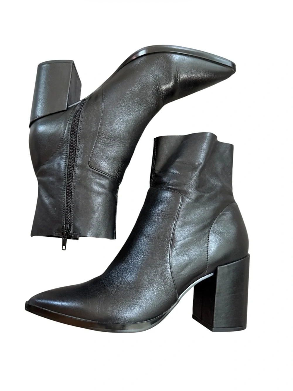 Tony Bianco Brazen Black Luxe Leather Ankle Boots 7.5 Pointed Toe Block Heel